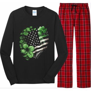 St Patricks Day Shamrock American Flag Retro Long Sleeve Pajama Set