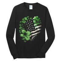 St Patricks Day Shamrock American Flag Retro Tall Long Sleeve T-Shirt