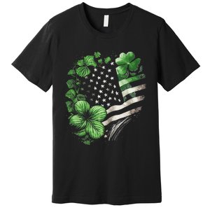 St Patricks Day Shamrock American Flag Retro Premium T-Shirt