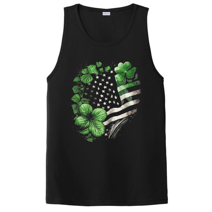 St Patricks Day Shamrock American Flag Retro PosiCharge Competitor Tank