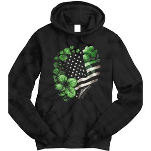 St Patricks Day Shamrock American Flag Retro Tie Dye Hoodie