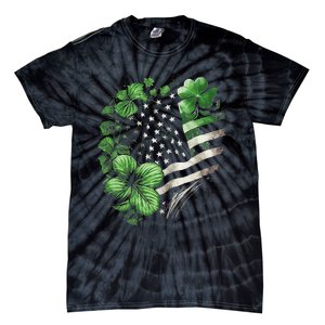 St Patricks Day Shamrock American Flag Retro Tie-Dye T-Shirt