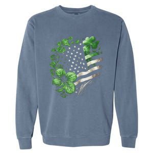 St Patricks Day Shamrock American Flag Retro Garment-Dyed Sweatshirt