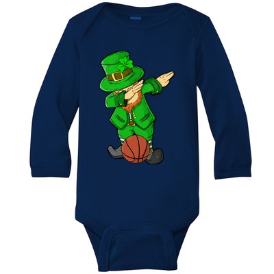 St Patricks Day Dabbing Leprechaun Funny Basketball Lover Gift Baby Long Sleeve Bodysuit