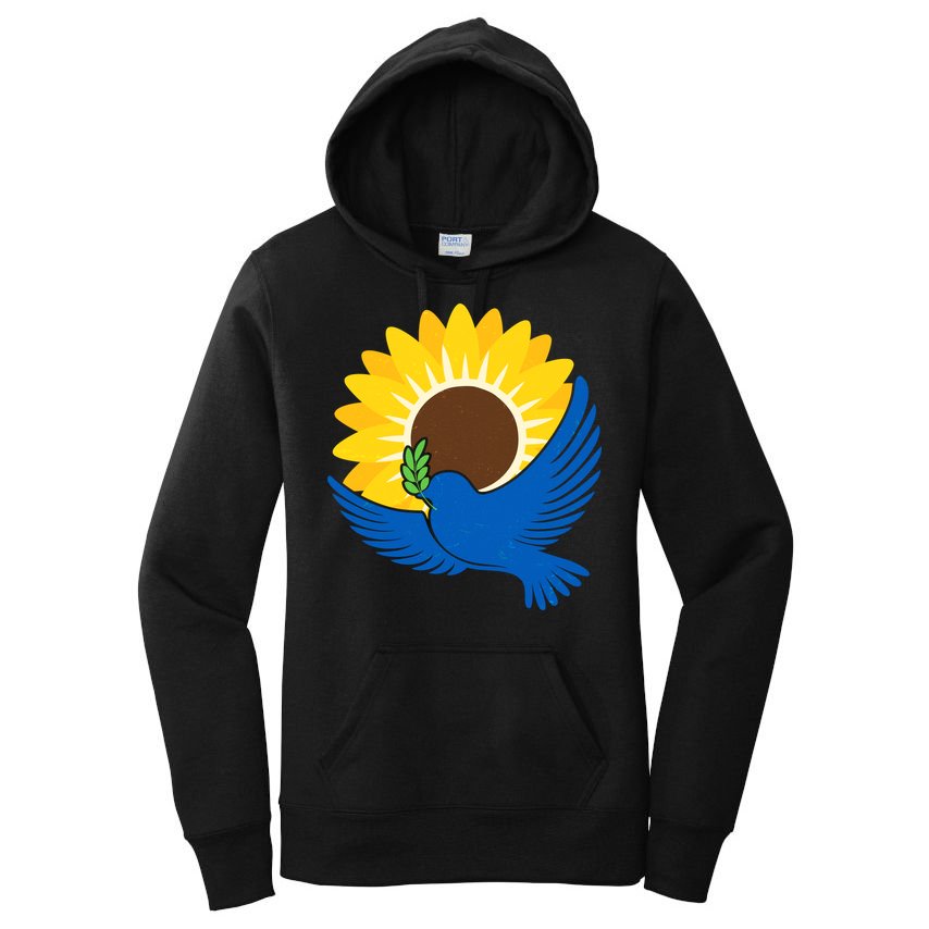 Sunflower Peace Dove Stand With Ukraine End The War Women's Pullover Hoodie