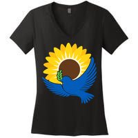 Sunflower Peace Dove Stand With Ukraine End The War Women's V-Neck T-Shirt