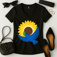 Sunflower Peace Dove Stand With Ukraine End The War Women's V-Neck T-Shirt