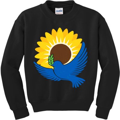 Sunflower Peace Dove Stand With Ukraine End The War Kids Sweatshirt