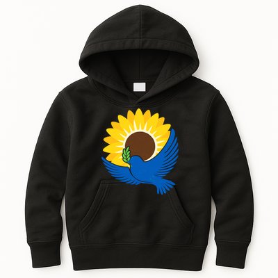 Sunflower Peace Dove Stand With Ukraine End The War Kids Hoodie