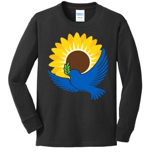 Sunflower Peace Dove Stand With Ukraine End The War Kids Long Sleeve Shirt