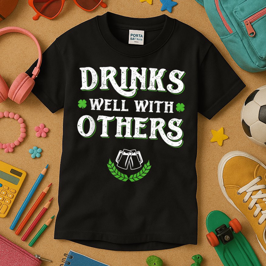 Drinks Well With Others St Patricks Day, Funny St Patricks Day, St Patricks Day Drinking Team Kids T-Shirt