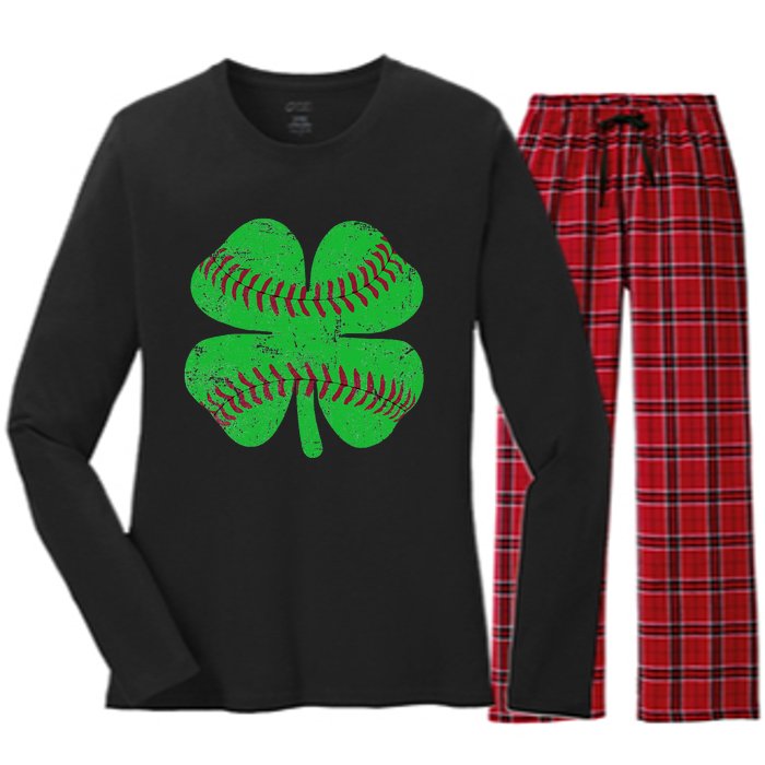 St Patricks Day Shamrock Baseball Saint Paddy's Women's Long Sleeve Flannel Pajama Set 