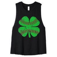 St Patricks Day Shamrock Baseball Saint Paddy's Women's Racerback Cropped Tank