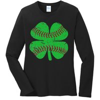 St Patricks Day Shamrock Baseball Saint Paddy's Ladies Long Sleeve Shirt