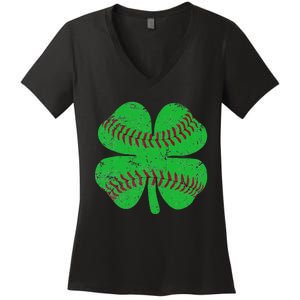 St Patricks Day Shamrock Baseball Saint Paddy's Women's V-Neck T-Shirt