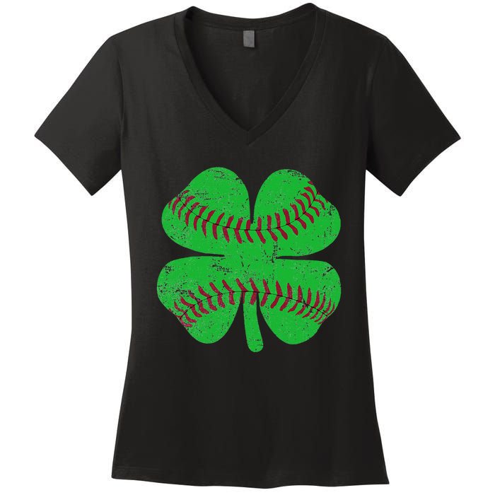 St Patricks Day Shamrock Baseball Saint Paddy's Women's V-Neck T-Shirt