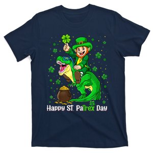 St Patricks Day Leprechaun Riding Dino T Rex T-Shirt