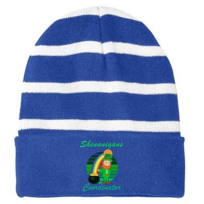 St Patricks Day Leprechaun Shenanigans Coordinator Rainbow Gift Striped Beanie with Solid Band