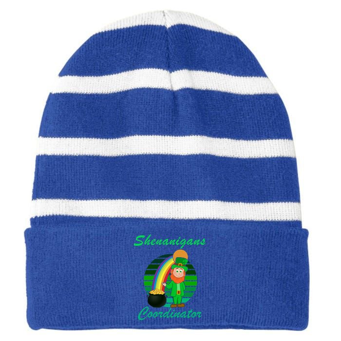 St Patricks Day Leprechaun Shenanigans Coordinator Rainbow Gift Striped Beanie with Solid Band