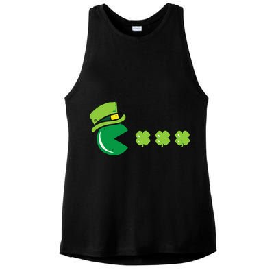 St Patricks Day Eating Shamrock Retro Gamer Ladies PosiCharge Tri-Blend Wicking Tank