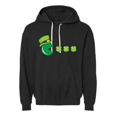 St Patricks Day Eating Shamrock Retro Gamer Garment-Dyed Fleece Hoodie