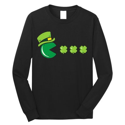 St Patricks Day Eating Shamrock Retro Gamer Long Sleeve Shirt