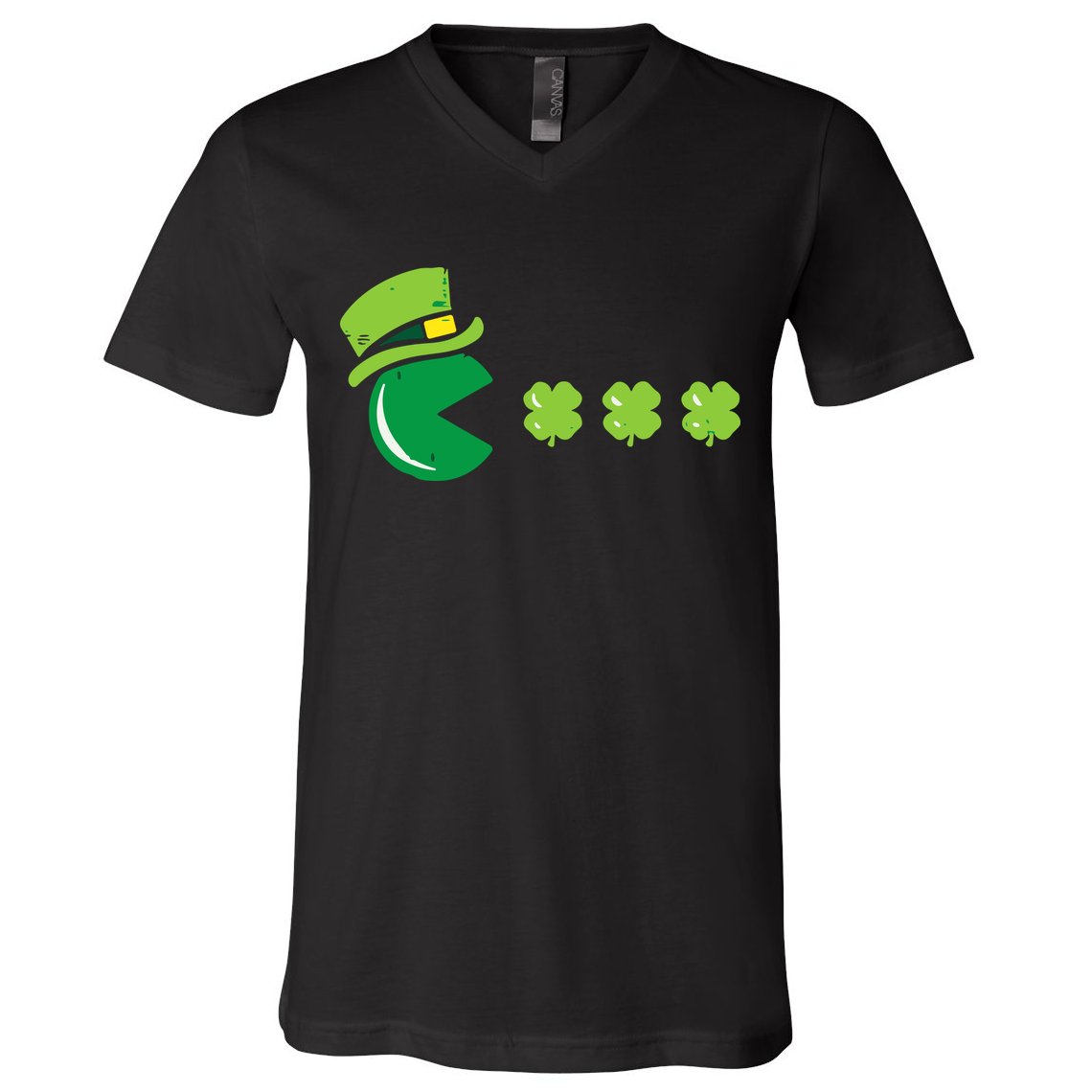 St Patricks Day Eating Shamrock Retro Gamer V-Neck T-Shirt