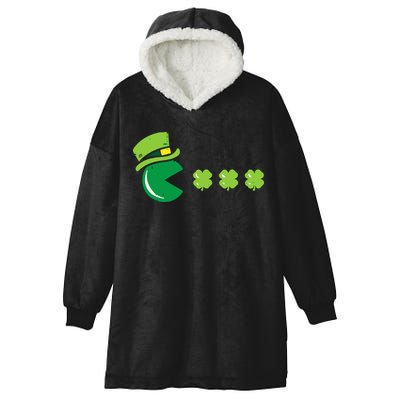 St Patricks Day Eating Shamrock Retro Gamer Hooded Wearable Blanket