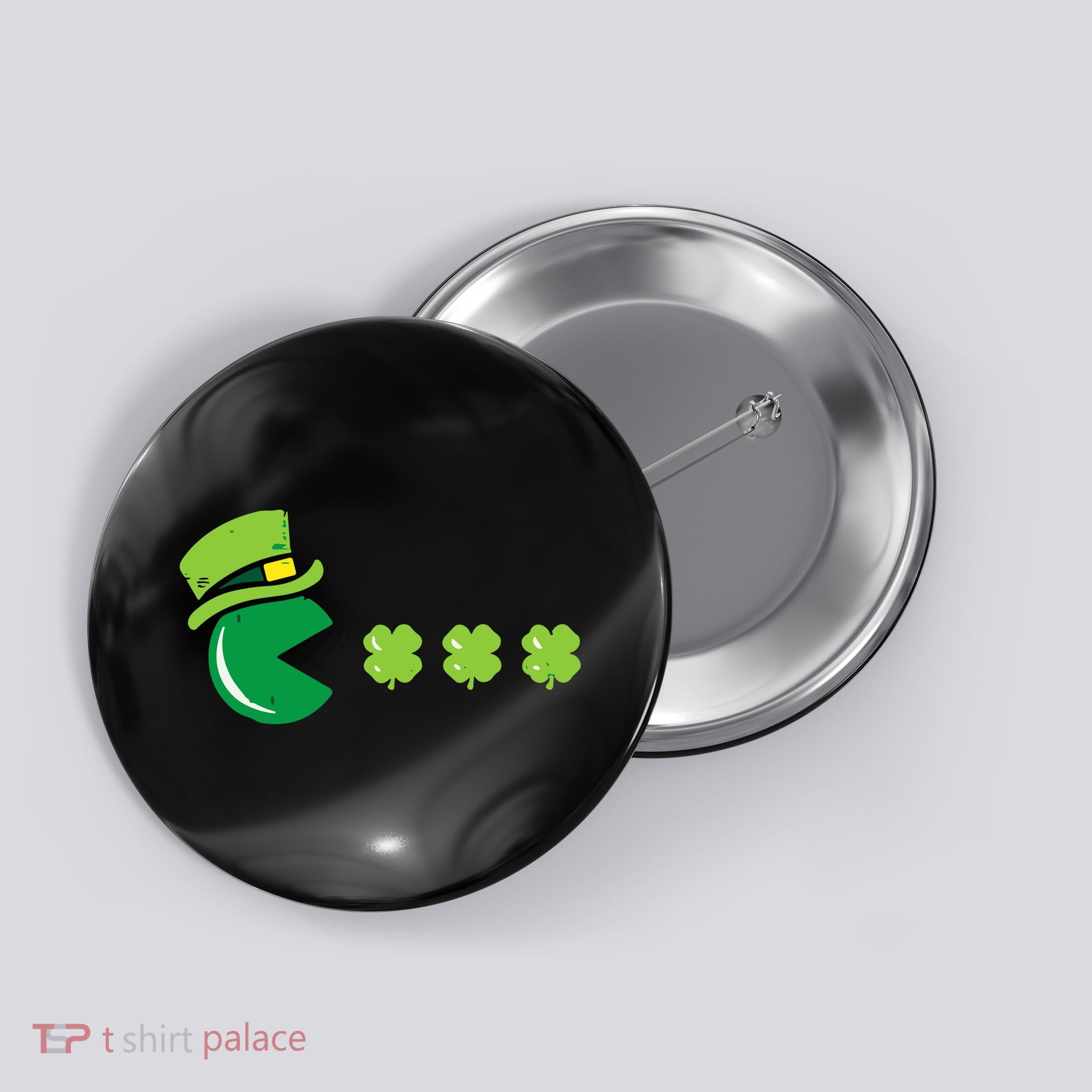 St Patricks Day Eating Shamrock Retro Gamer Button