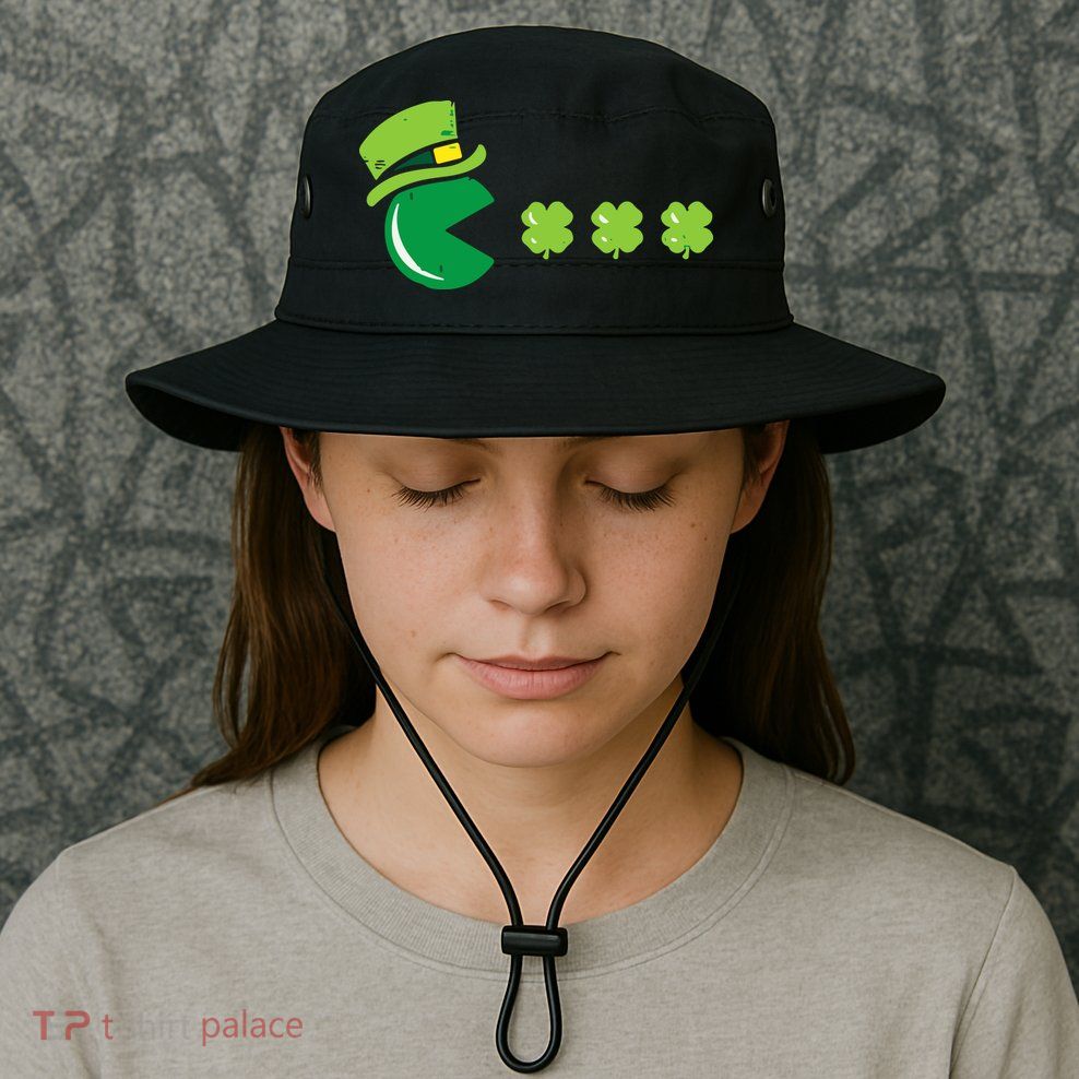 St Patricks Day Eating Shamrock Retro Gamer Bucket Hat