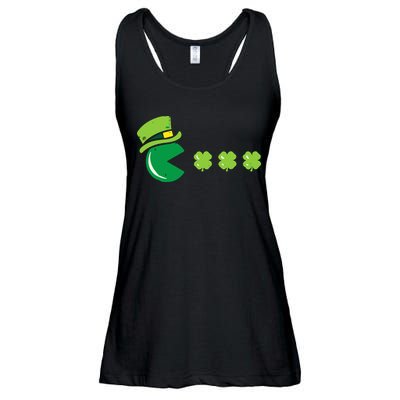 St Patricks Day Eating Shamrock Retro Gamer Ladies Essential Flowy Tank