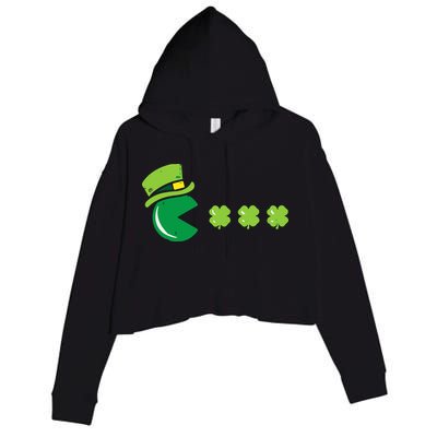St Patricks Day Eating Shamrock Retro Gamer Crop Fleece Hoodie