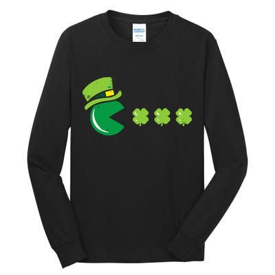 St Patricks Day Eating Shamrock Retro Gamer Tall Long Sleeve T-Shirt