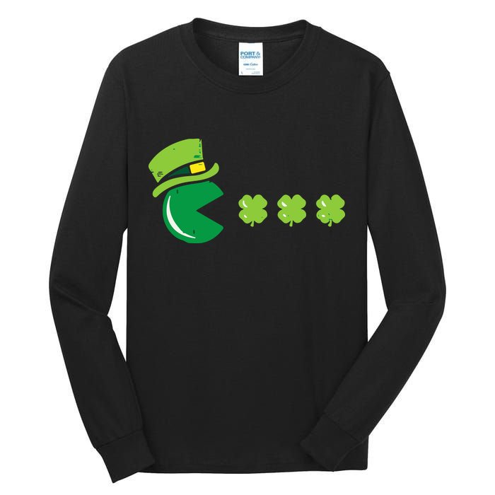 St Patricks Day Eating Shamrock Retro Gamer Tall Long Sleeve T-Shirt