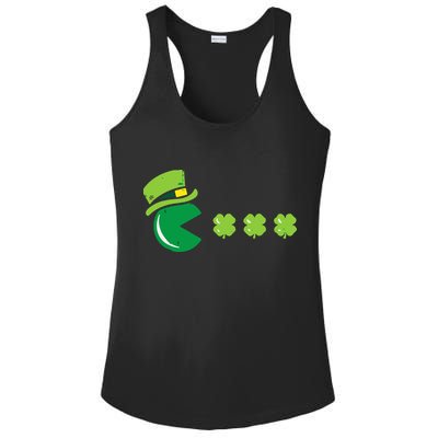 St Patricks Day Eating Shamrock Retro Gamer Ladies PosiCharge Competitor Racerback Tank