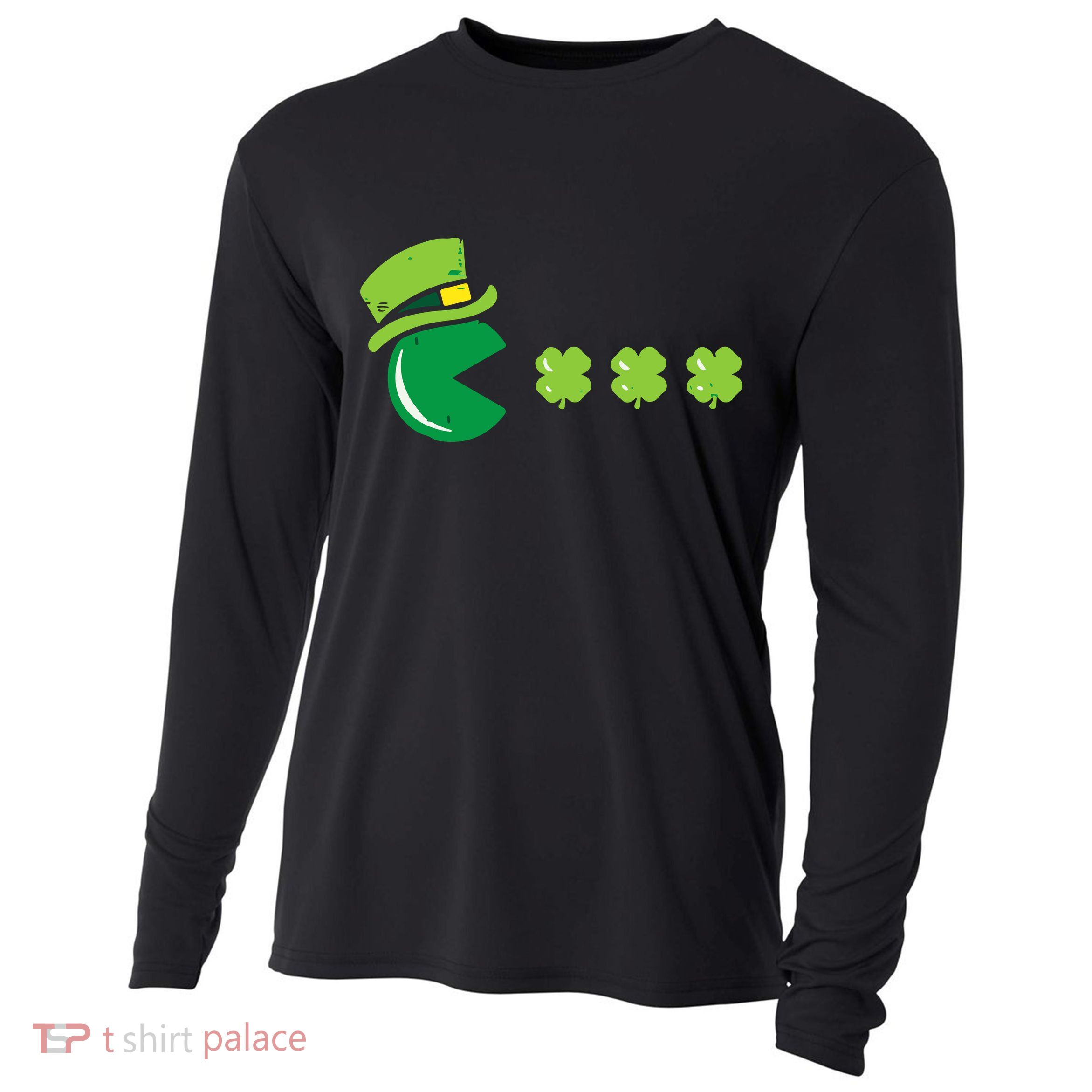 St Patricks Day Eating Shamrock Retro Gamer Cooling Performance Long Sleeve Crew