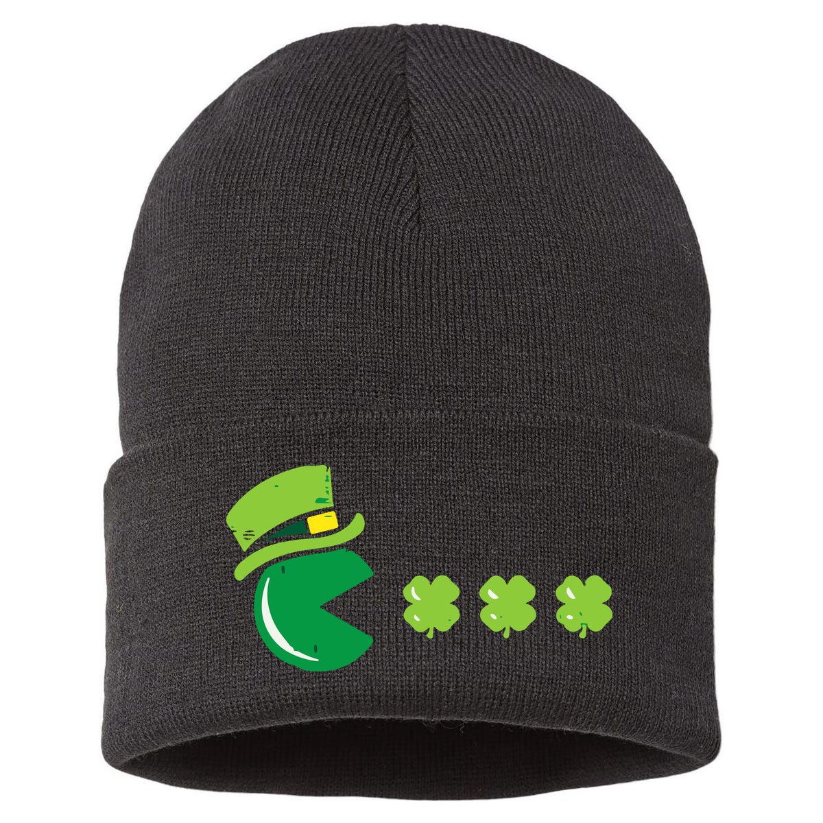 St Patricks Day Eating Shamrock Retro Gamer Sustainable Knit Beanie