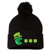 St Patricks Day Eating Shamrock Retro Gamer Pom Pom 12in Knit Beanie