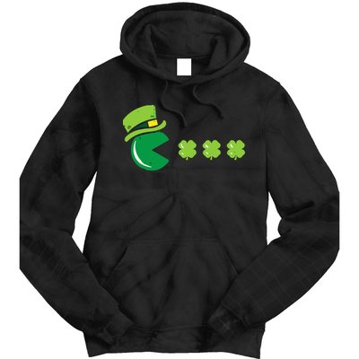 St Patricks Day Eating Shamrock Retro Gamer Tie Dye Hoodie