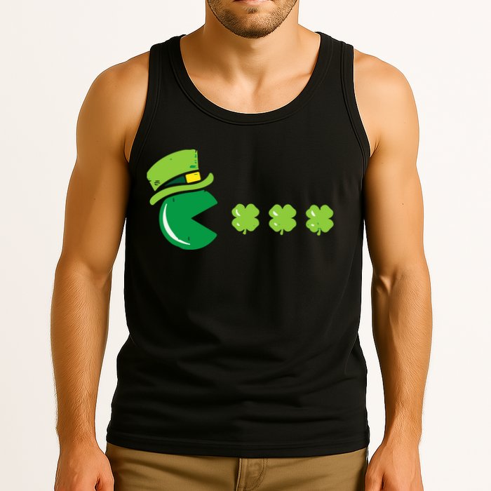 St Patricks Day Eating Shamrock Retro Gamer Tank Top