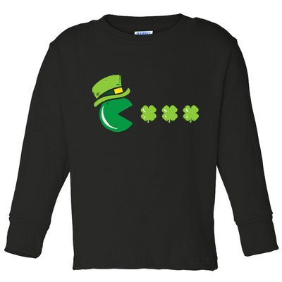 St Patricks Day Eating Shamrock Retro Gamer Toddler Long Sleeve Shirt