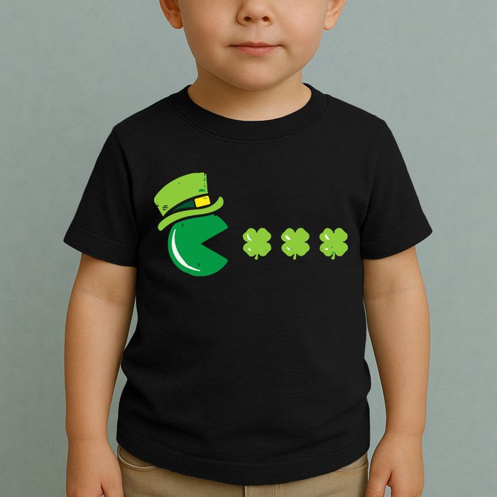 St Patricks Day Eating Shamrock Retro Gamer Toddler T-Shirt