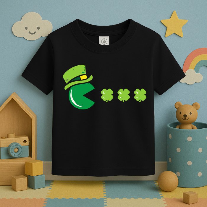 St Patricks Day Eating Shamrock Retro Gamer Toddler T-Shirt