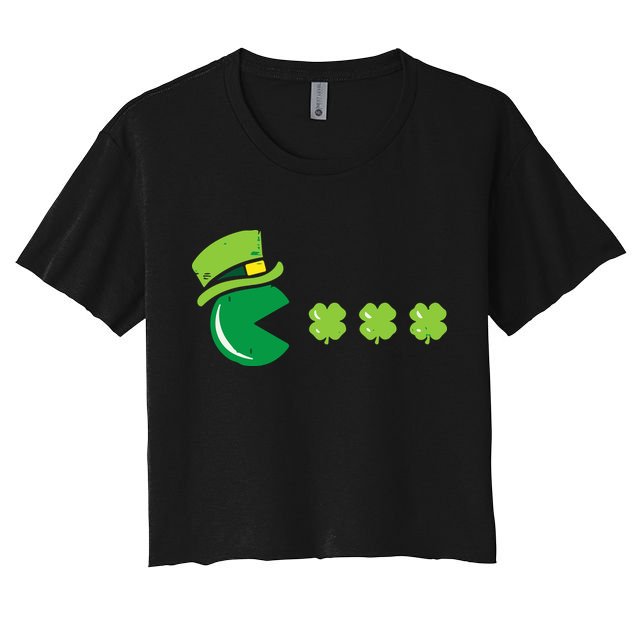 St Patricks Day Eating Shamrock Retro Gamer Crop Top
