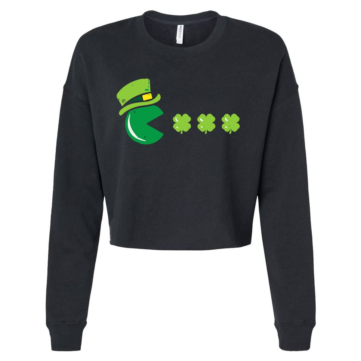 St Patricks Day Eating Shamrock Retro Gamer Cropped Pullover Crew