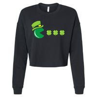 St Patricks Day Eating Shamrock Retro Gamer Cropped Pullover Crew