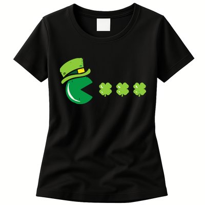 St Patricks Day Eating Shamrock Retro Gamer Womens T-Shirt