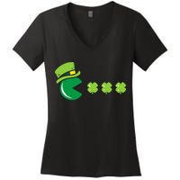 St Patricks Day Eating Shamrock Retro Gamer Women's V-Neck T-Shirt