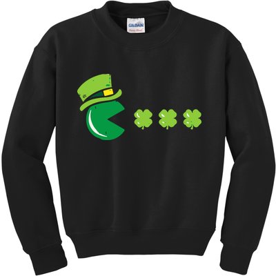 St Patricks Day Eating Shamrock Retro Gamer Kids Sweatshirt
