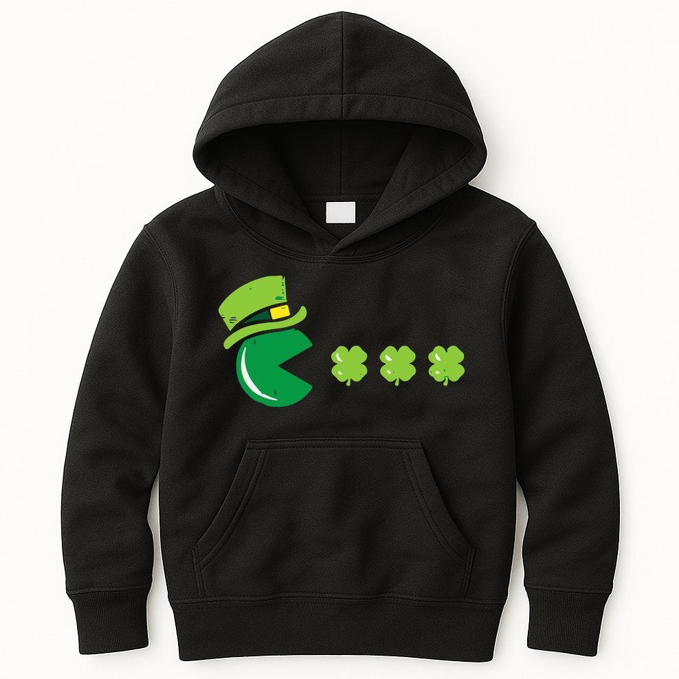St Patricks Day Eating Shamrock Retro Gamer Kids Hoodie